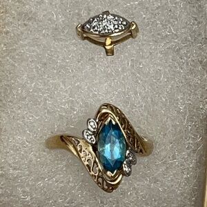 Vintage Interchangeable 10k Gold Ring  Sz 7 diamond topaz filligree